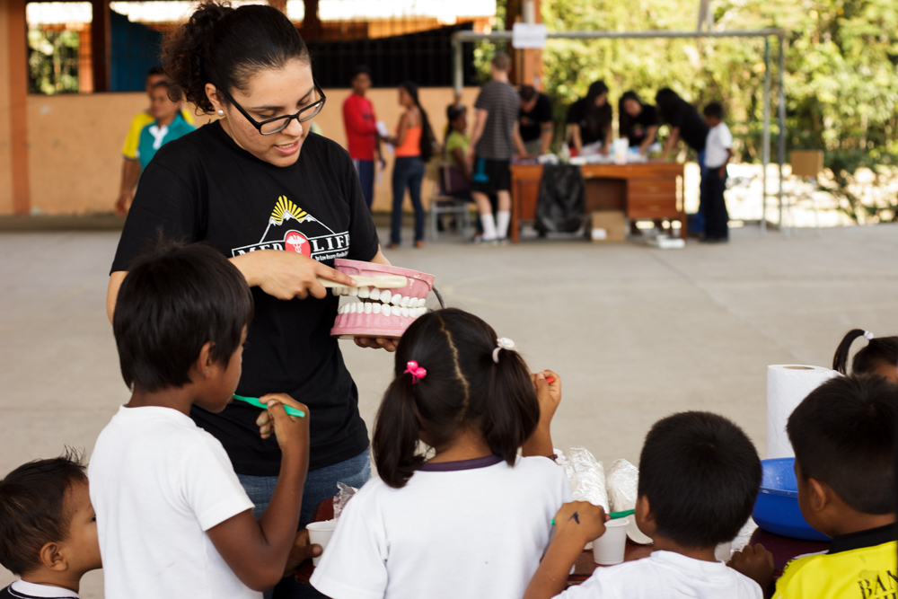 Toothbrushing station during a MEDLIFE mobile clinic