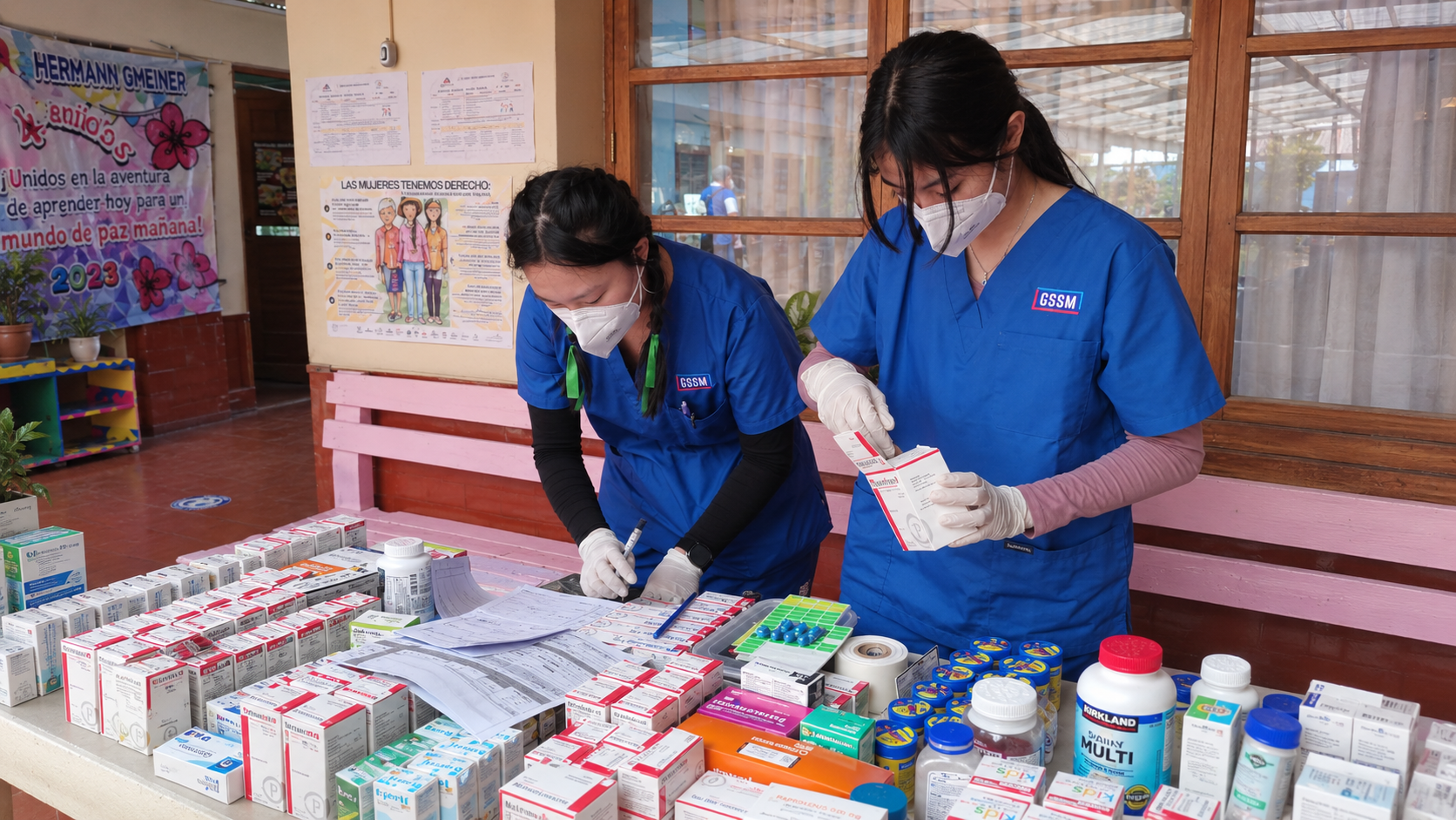 Pharmacy station during a MEDLIFE mobile clinic
