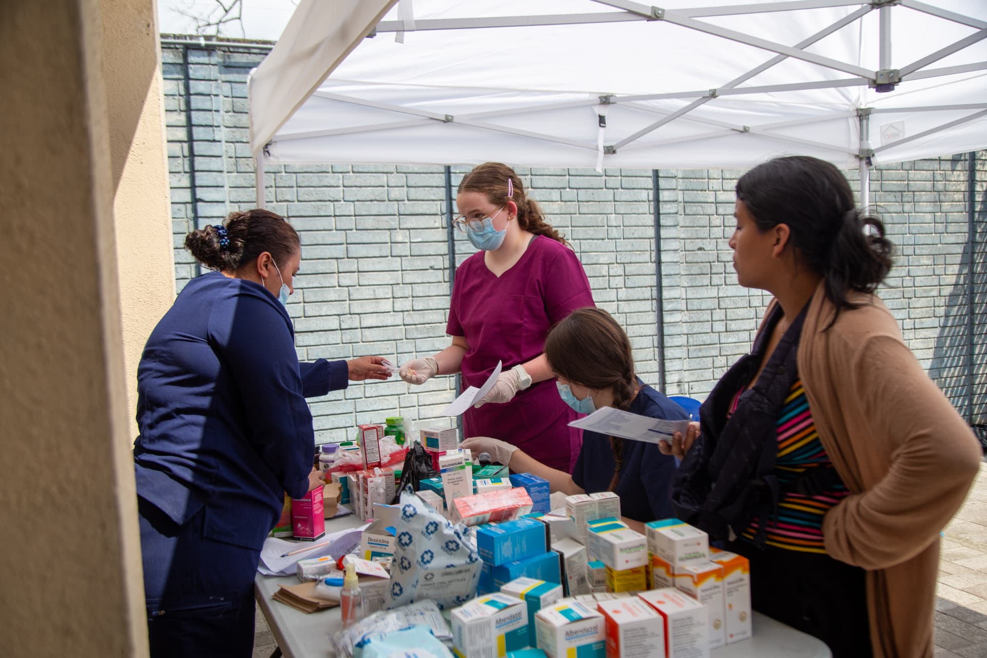 Pharmacy station during a MEDLIFE mobile clinic